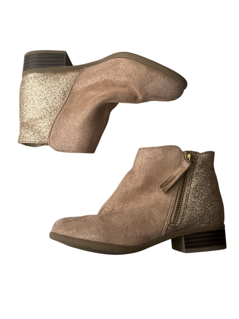 So Taryn GIRL’S Taupe Suede Ankle Bootie with Glitter Heel - Size 12 GIRLS